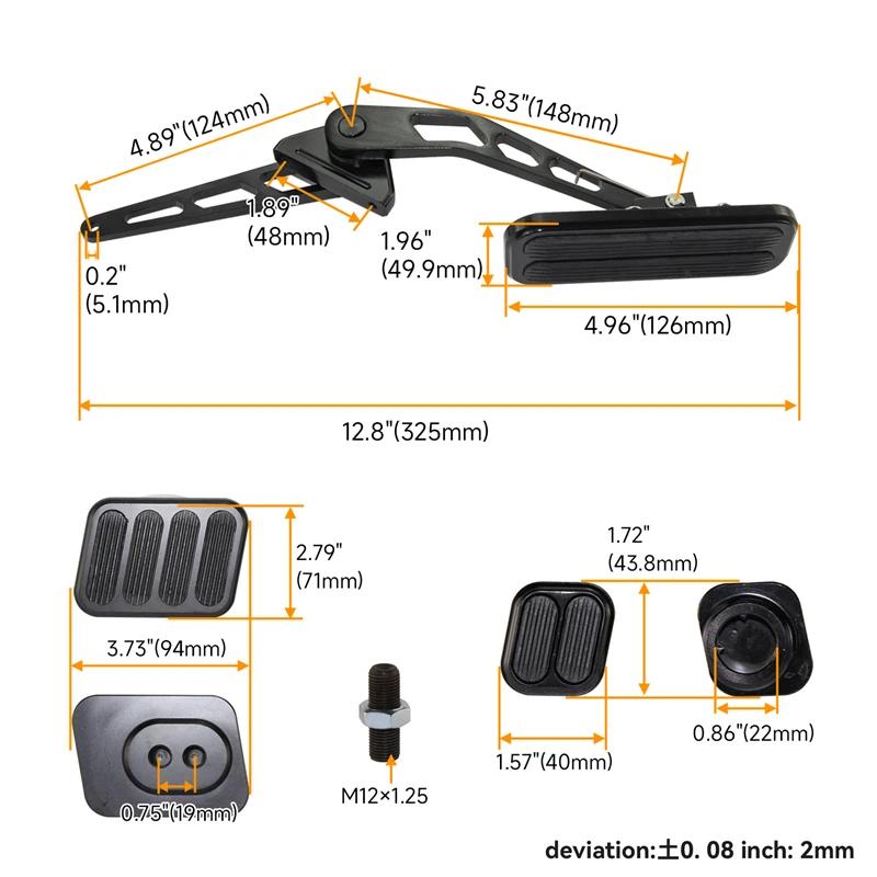 Gas Pedal w/Brake +Clutch Pad & 24"/36'' Throttle Cable Bracket Spring Kit XL Series Billet Aluminum Non-Slip Black/Silver