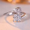 Small White Zircon Snowflake Open Ring for Women Silver Color Wedding Floral Aesthetic Jewelry