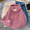 Women's Fashion Solid Color Loose Long Sleeve Hooded Sweatshirt Tops