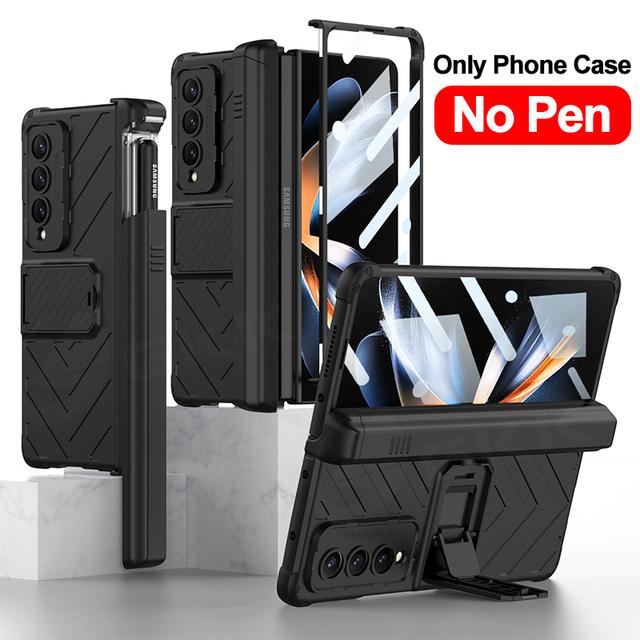 Для Samsung Galaxy Z Fold 4 3 Чехол Armor Magnetic Hinge Hard Cover All-Included Glass Pen Holder Case Для Galaxy Z Fold4 5g