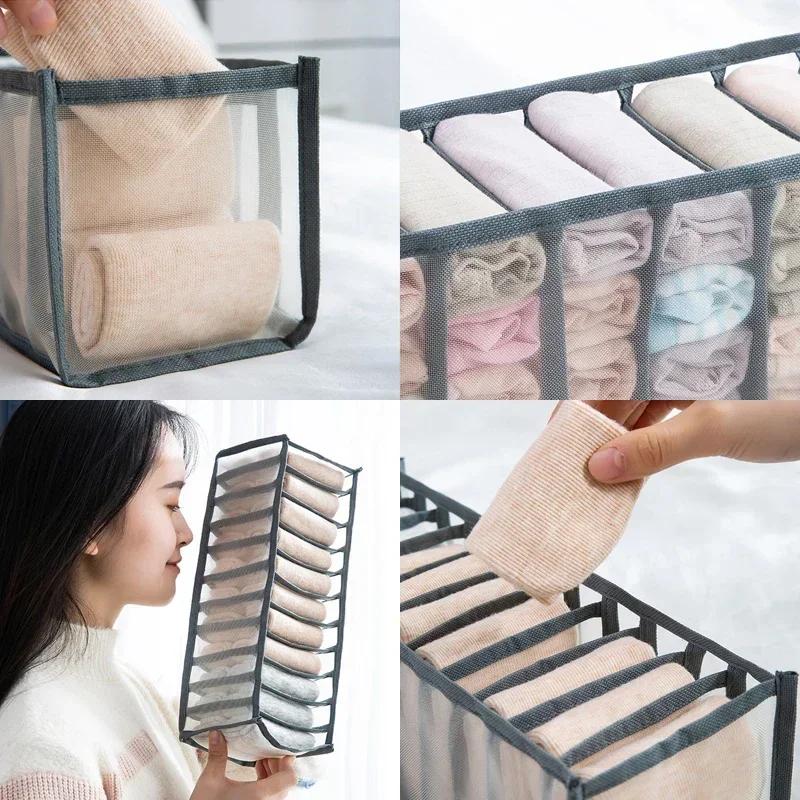 NEW 6/7/11grids Foldable Underwear Underwear Socks Organizer with Dividers Clothes Storage Box Breathable Mesh Bag for Wardrobe