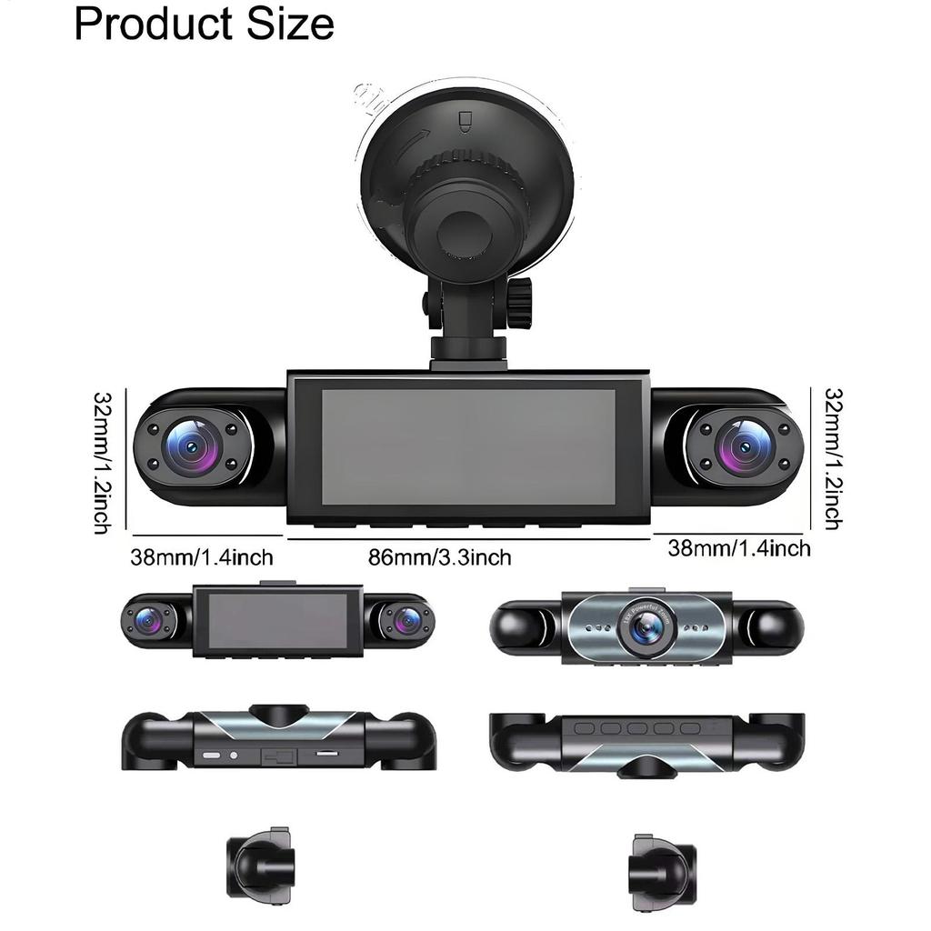Car 4 Channel Dash Camera Car Video Recorder With Monitor Front Rear Internal Battery Powered For Left Right Front Blind Spot
