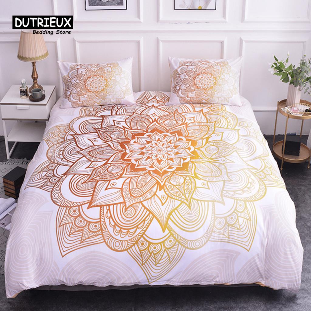 Комплект постельного белья с цветочным рисунком «Мандала» в пастельных тонах в стиле бохо, комплект постельного белья с абстрактным цветочным принтом, пододеяльник, наволочки