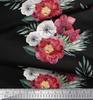 Soimoi Черная полиэфирная креповая ткань с цветочным принтом пионов и анемонов 1 ярд 42 дюйма