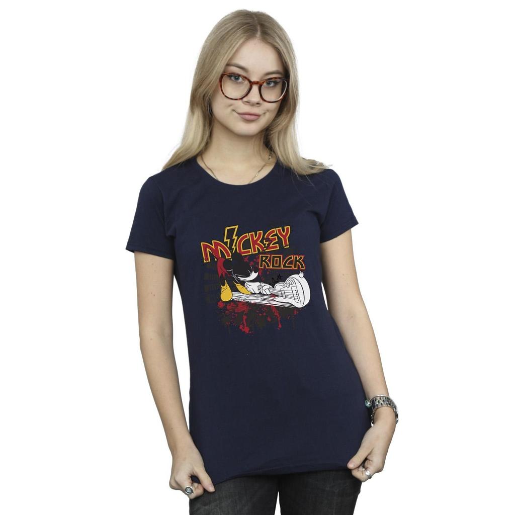 Disney Womens/Ladies Mickey Mouse Smash Guitar Rock Cotton T-Shirt
