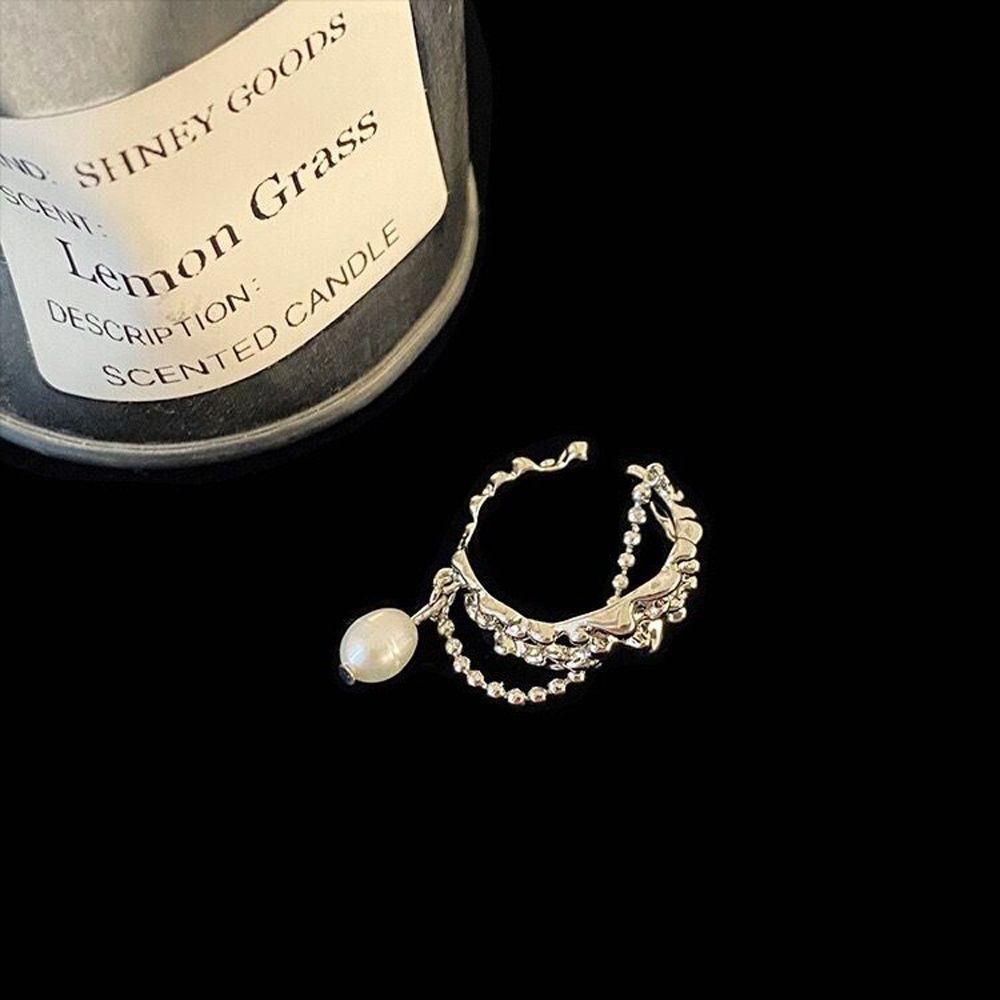Tassel Chain Baroque Pearl Party Korean Style Women Rings Adjustable Open Ring Index Finger Ring