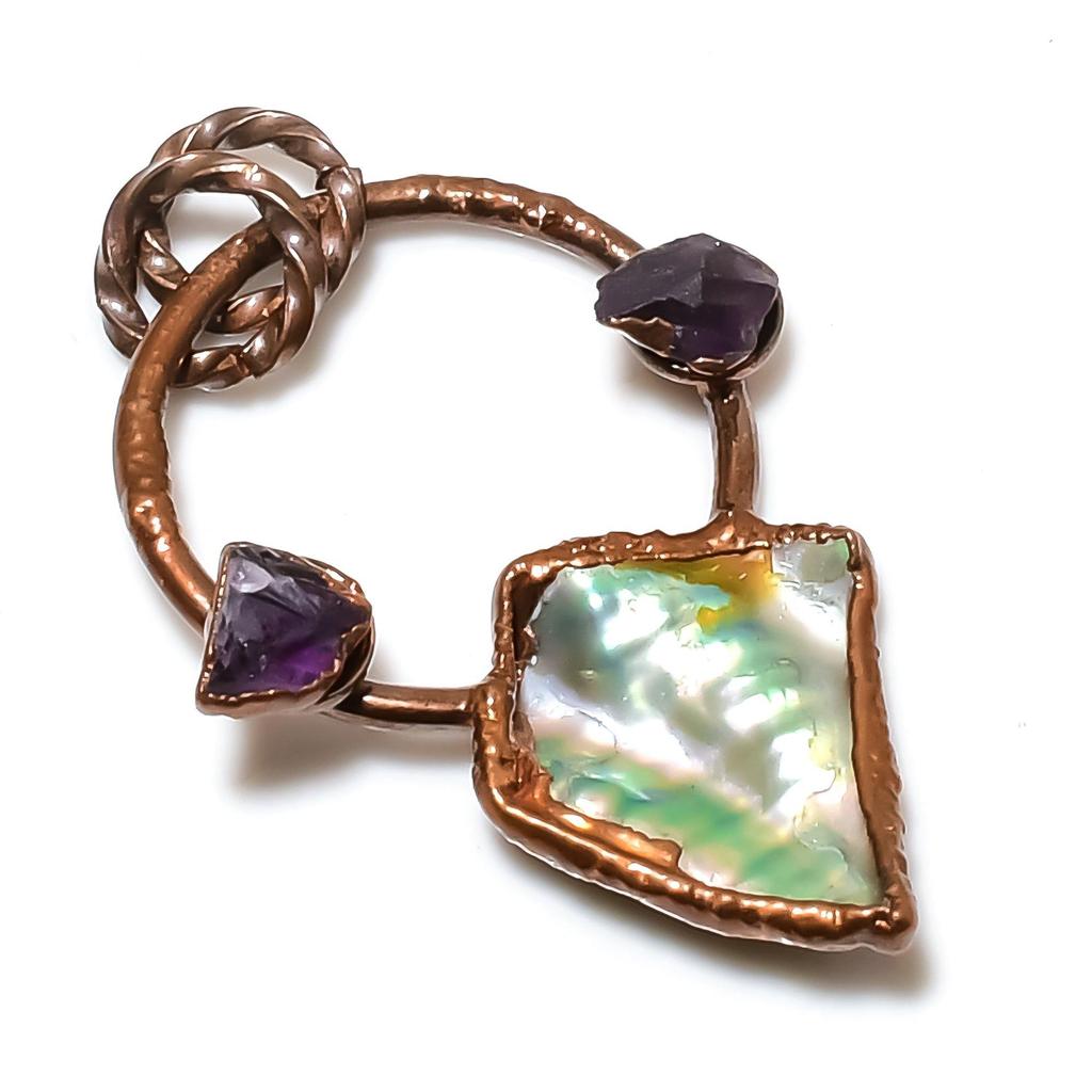Подвеска из раковины абалона, Ювелирное изделие с драгоценным камнем, Подвеска, гальванизированная медью, Подарок для женщин, Подвеска ручной работы
