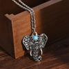Retro Boho Turquoise Silver Plated Elephant Pendant Necklace Women Sweater Chain