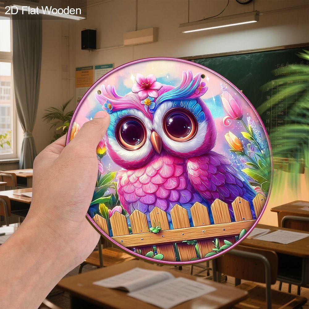 2D Flat Wooden Hanging Decorative Signs, Home Wall or Door Decoration, Garden Decoration, the Pattern Is a Purple Owl, Housewarming Gift for Friends