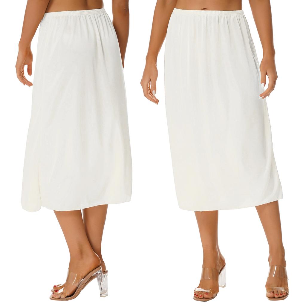 Женская однотонная нижняя юбка с эластичной резинкой на талии, внутренняя юбка-миди, длинная нижняя юбка