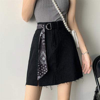 Юбка-трапеция Модная тенденция Y2k Jean Summer Ins Design Sense Slit Высокая талия Джинсовая короткая юбка Женская универсальная тонкая сумка на бедре