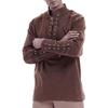 Men Speing Top Stand Collar Lace-up V Neck Long Sleeve Solid Color Gothic Punk Pirate Style Loose Pullover Soft Breathable Men Mid Length Shirt