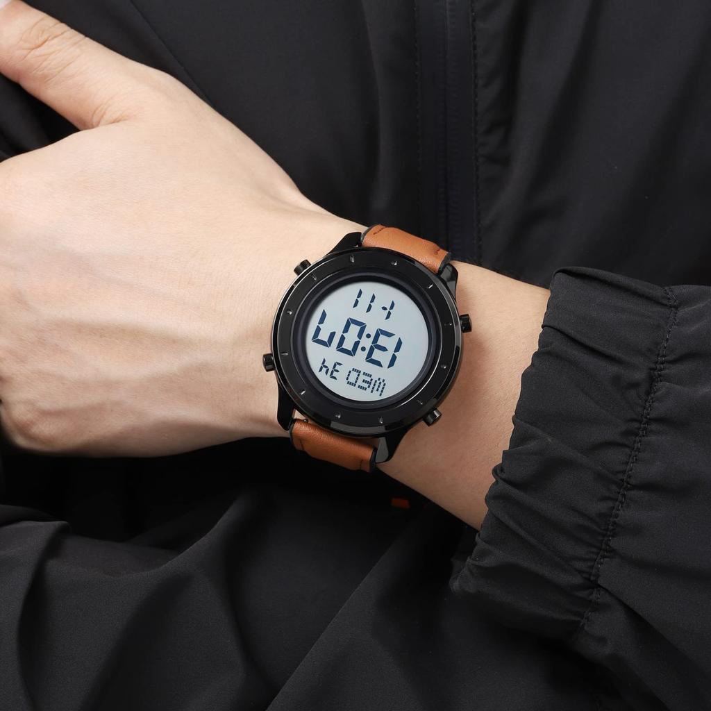 Datirzyx Прописной дисплей Цифровой бизнес Легко водонепроницаемый Цифровая работа Мягкий кожаный будильник Японское руководство по эксплуатации в комплекте Часы, мужские