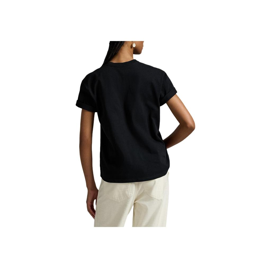 Polo Ralph Lauren Однотонная трикотажная футболка с круглым вырезом и короткими рукавами, стандартная, женская, черная 211971712-002