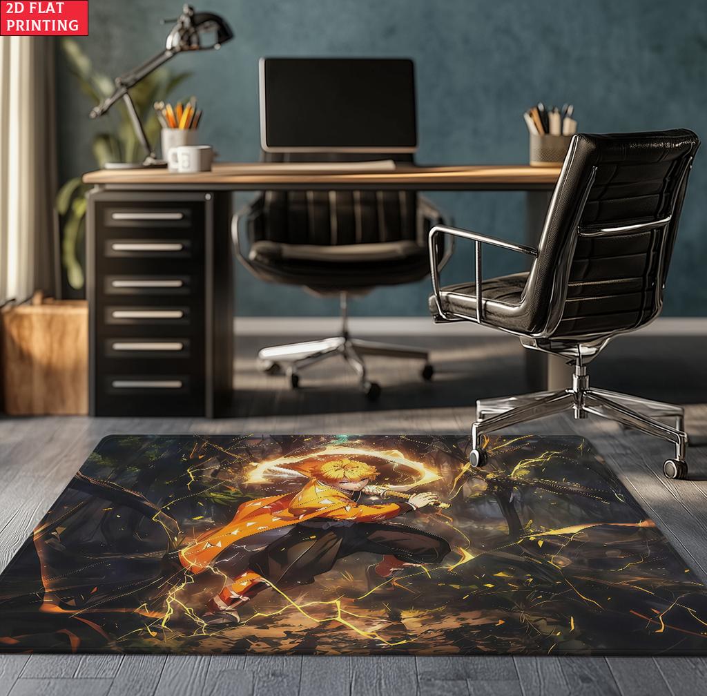 Anime Demon Area Rug, Dark Fire Water Theme Non-slip Floor Mat, Gamer Room Bedroom Decor Carpet, Washable Home Gift