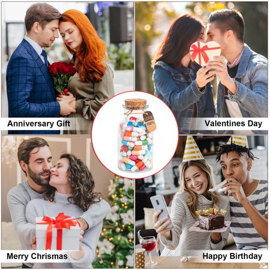 Стеклянная бутылка с капсулами. Капсулы с любовными записками своими руками в бутылке. Набор капсул с секретным посланием. Подарок на день рождения ко Дню святого Валентина.