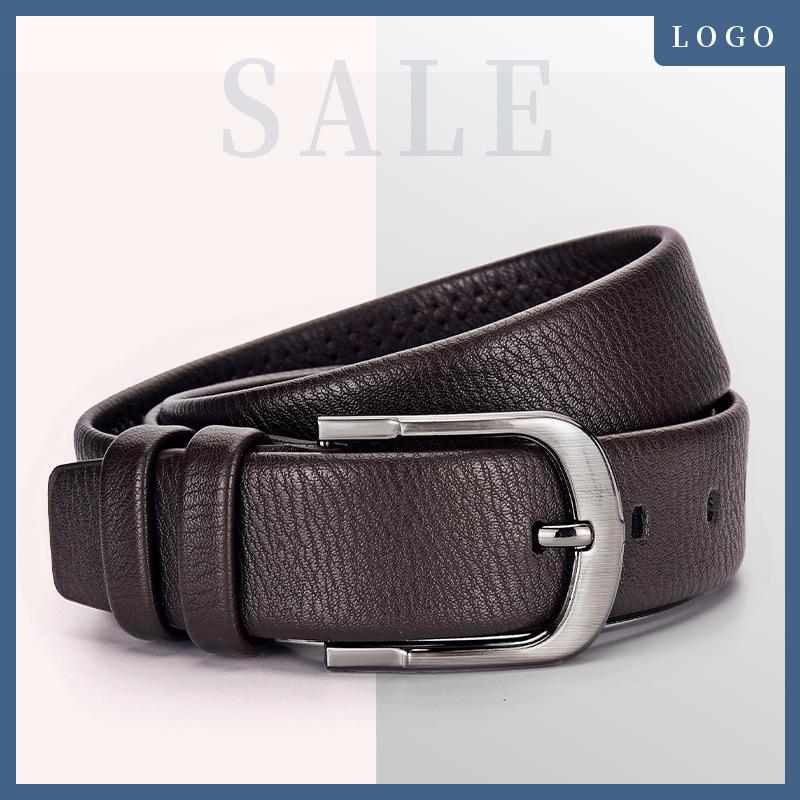 Мужской ремень из натуральной кожи с пряжкой-штифтом, узор личи, ширина 3,8 см, модный и универсальный для джинсов