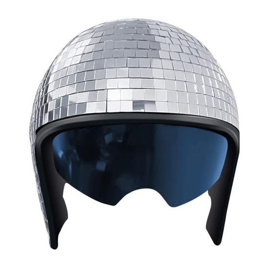Шлем для дискотечного шара с выдвижным козырьком, регулируемым ремешком на подбородке, блестящей зеркальной шляпой для дискотечного шара, светоотражающим шлемом для взрослых с декоративными дискотечными плитками