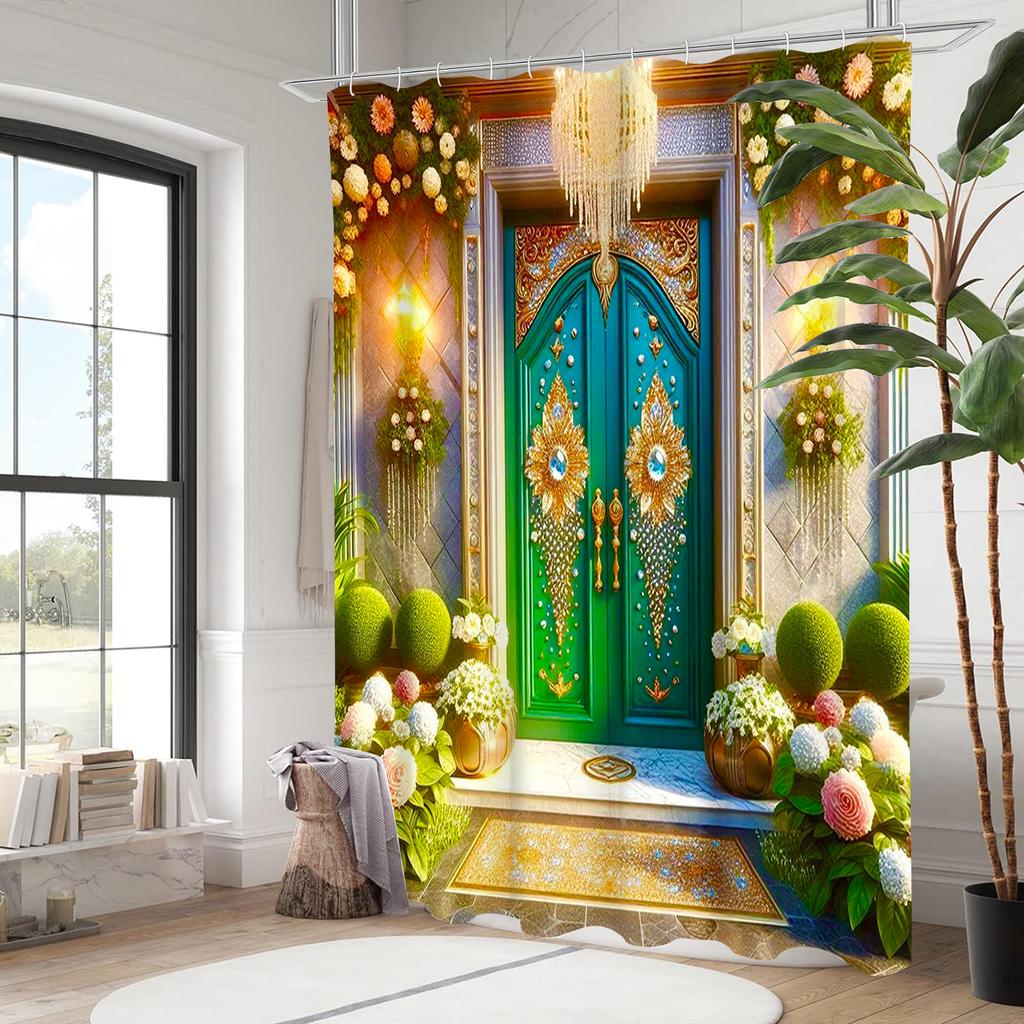 Diamond Door shower curtain, bathroom shower waterproof curtain with 12 hooks, fish shaped home decoration, free delivery