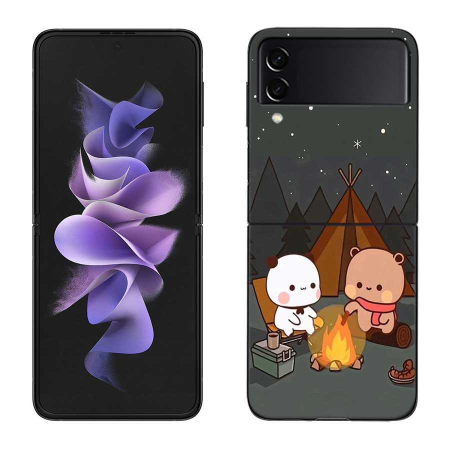 Милый Чехол BuBu DuDu для Samsung Z Flip 7 6 5G Galaxy Z Flip 5 4 3 Черный Жесткий Чехол Роскошный PC Корпус Coque