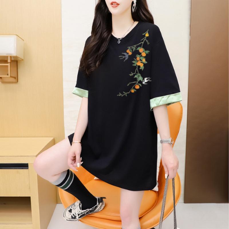 Плюс Размер Женская мода Новый китайский короткий рукав Топ