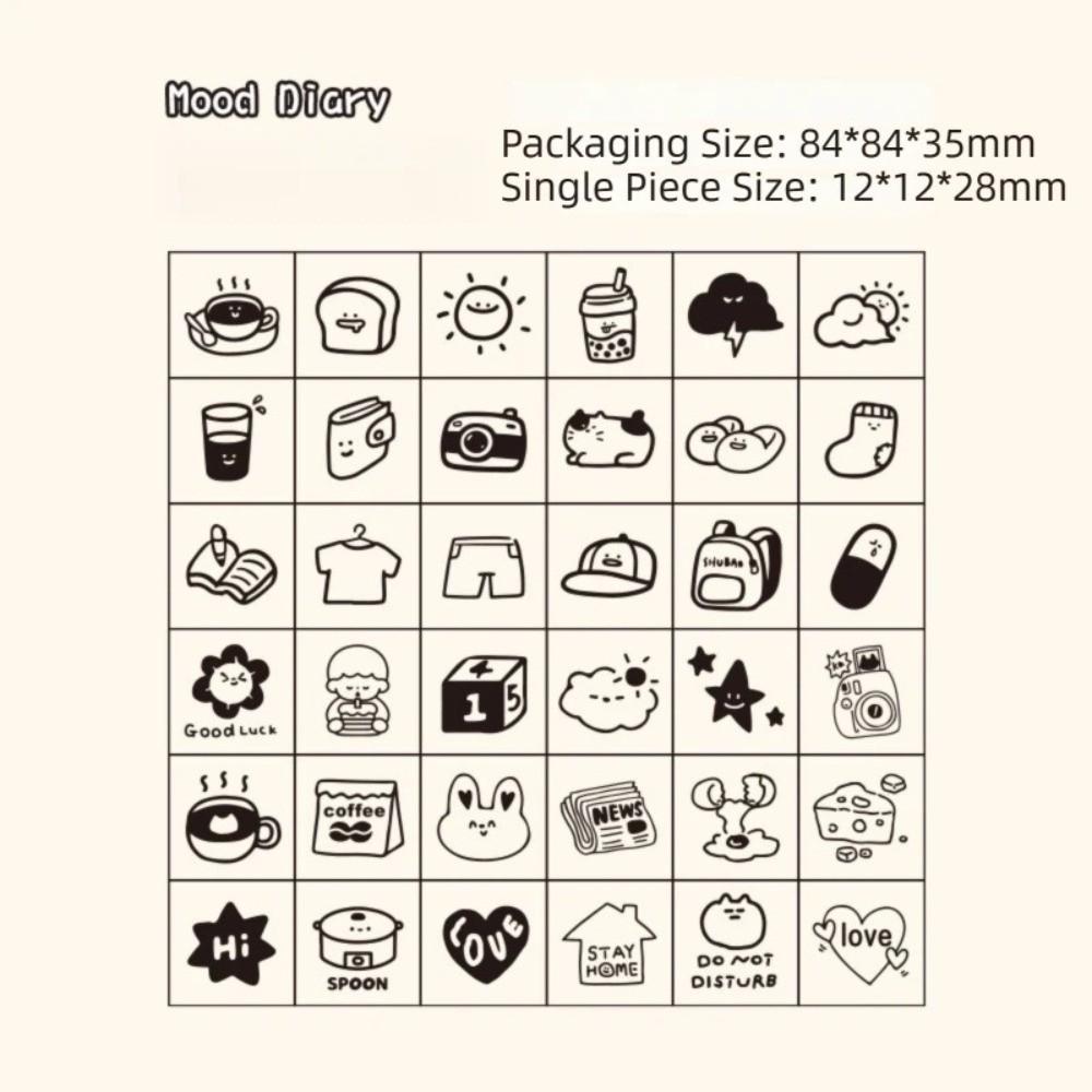 36pcs Set Acrylic Box Wood Stamps Set Daily Life Themed Mini Wooden Stamps Scrapbooking Decor