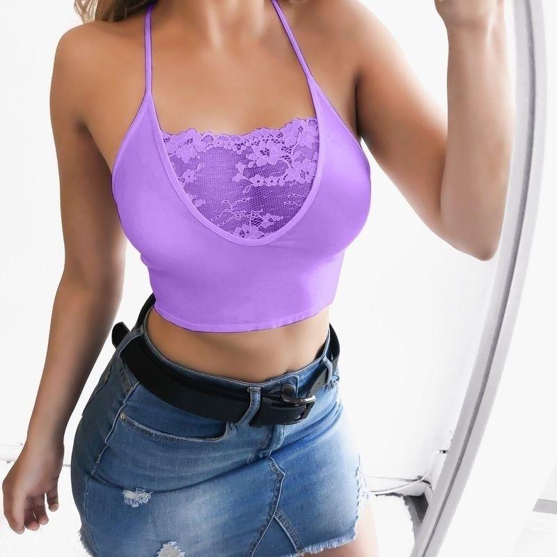 Women Fashion Strapless Lace Crop Top Halter Sexy Yoga Tops Camisole Women Tops Plus Size