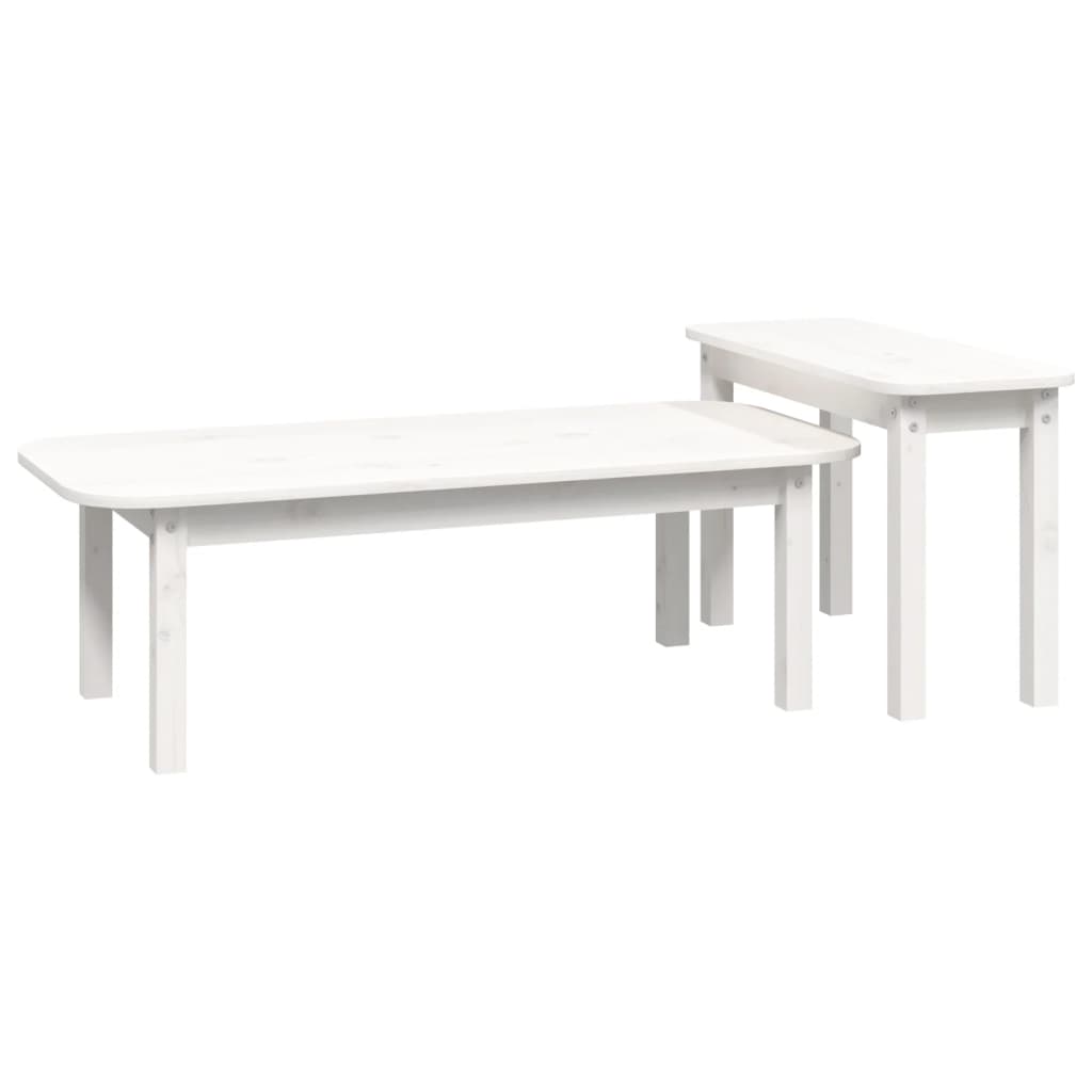 Coffee Table Set, White, 2 Pcs, Solid Pine Wood