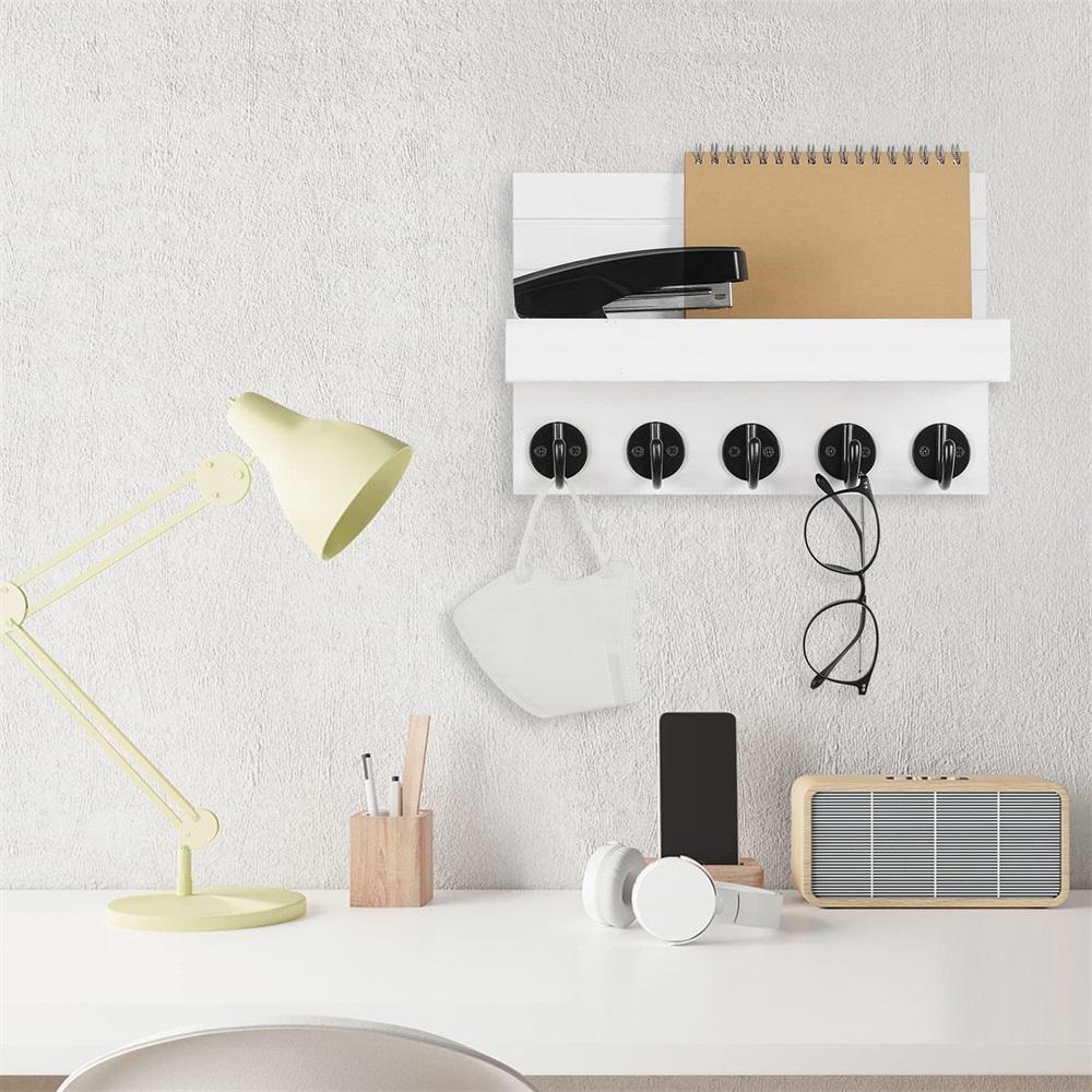 Деревянный держатель для ключей и почты, настенная полка из натурального дерева павловнии в деревенском стиле с 5 крючками для украшения прихожей, подвесная сумка, поводок для собак