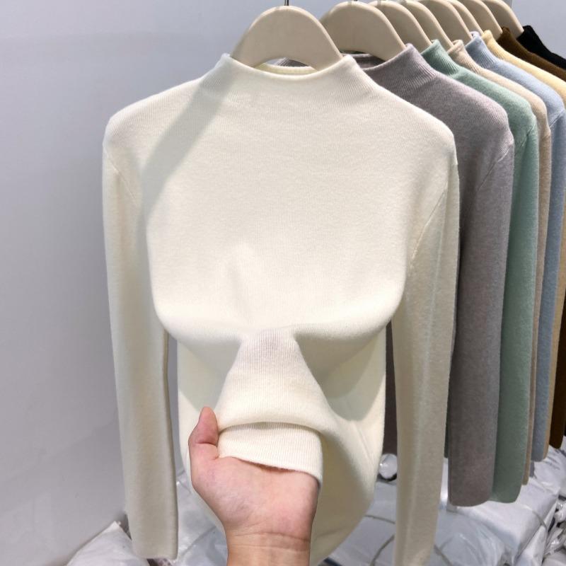 Весенний топ с полувысоким воротником, женская мягкая восковая ленивая базовая рубашка, мягкий восковой темперамент, универсальный вязаный свитер
