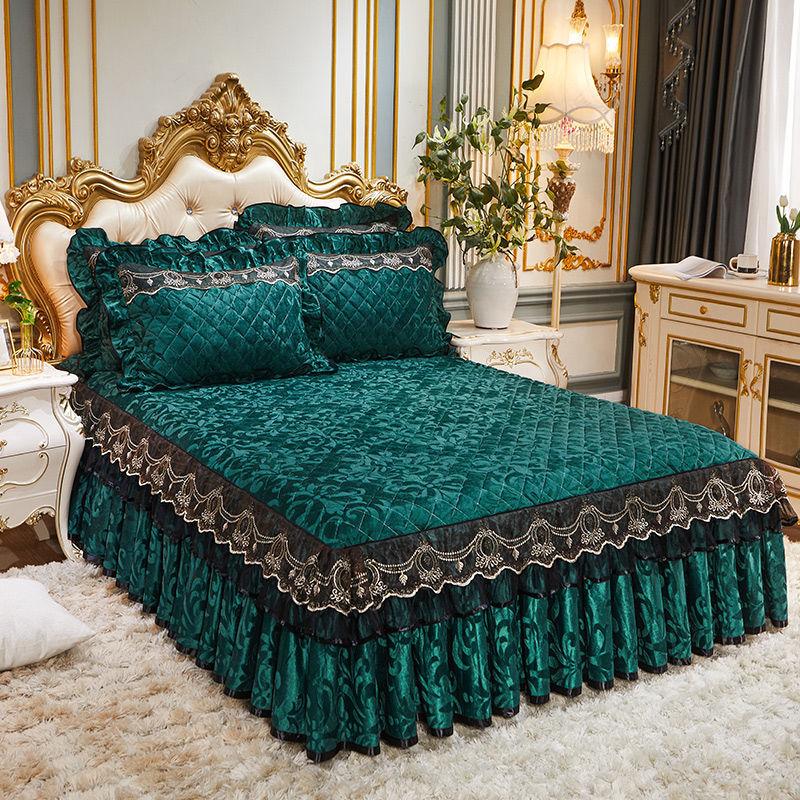 Европейский стиль, зимний теплый бархатный подзор для кровати, цельный стеганый толстый короткий плюшевый покрывало, однотонное модное покрывало, простыня
