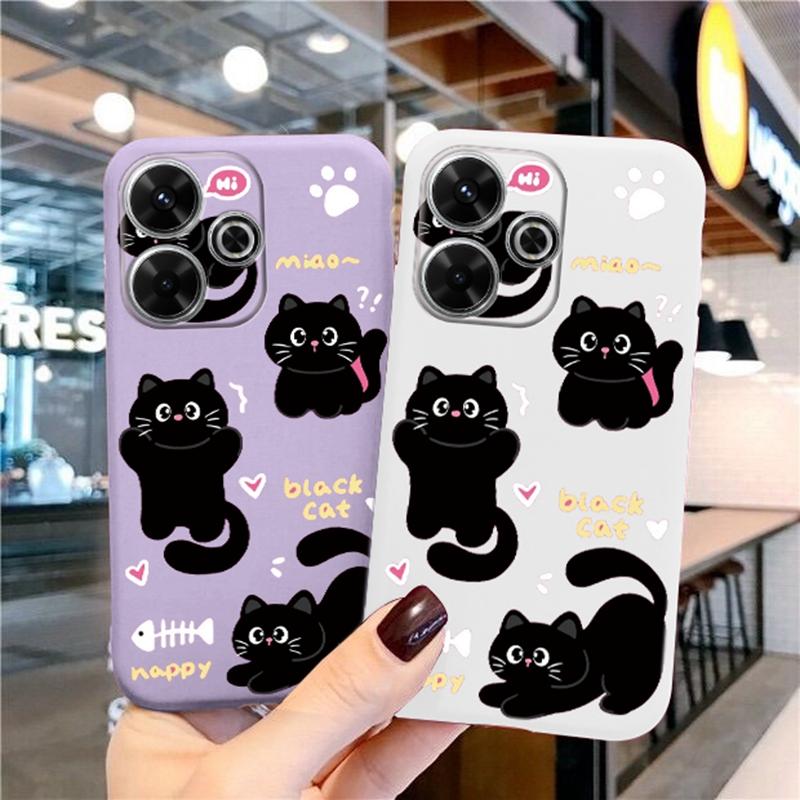 Мягкий силиконовый чехол Cat для Xiaomi Redmi Note 13 Pro 13C 14T Poco C65 Samsung A55 A35 M35 S24 Plus Huawei Honor 200 Lite iPhone Realme противоударный чехол