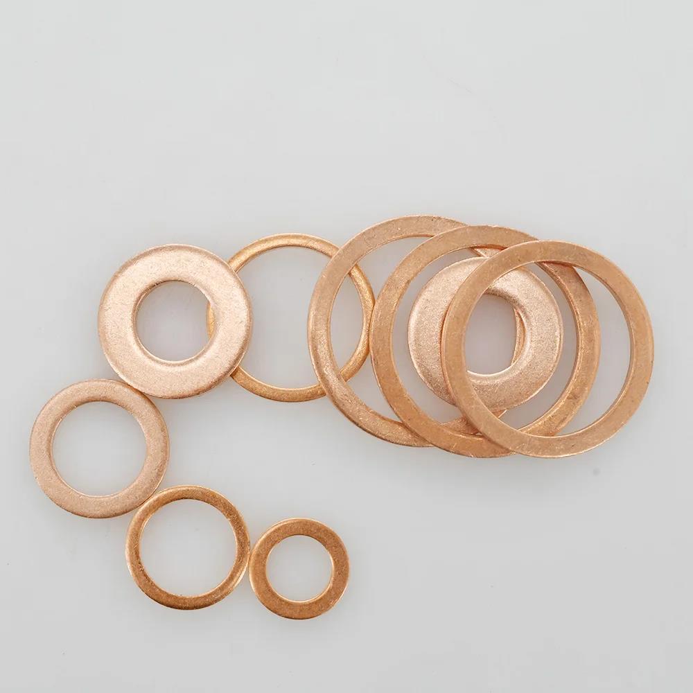 Solid Pure Copper Flat Washers Gasket Seal Ring M5 M6 M8 M10 M12 M14 M16 Metric Crush Washers For Sump Plug Oil Pipe Boat Repair Oil Drain Plugs 3