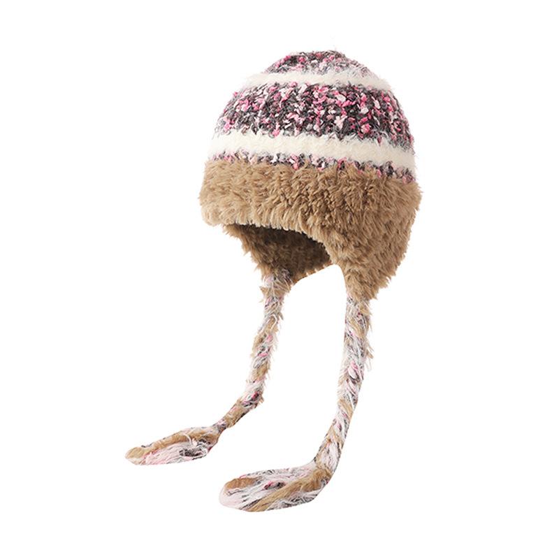 Шерстяная шапка женская лицо маленькое Майяр зимняя с бахромой косички утолщенная тепловая защита ушей шапка холодная вязаная шапка холодная шапка