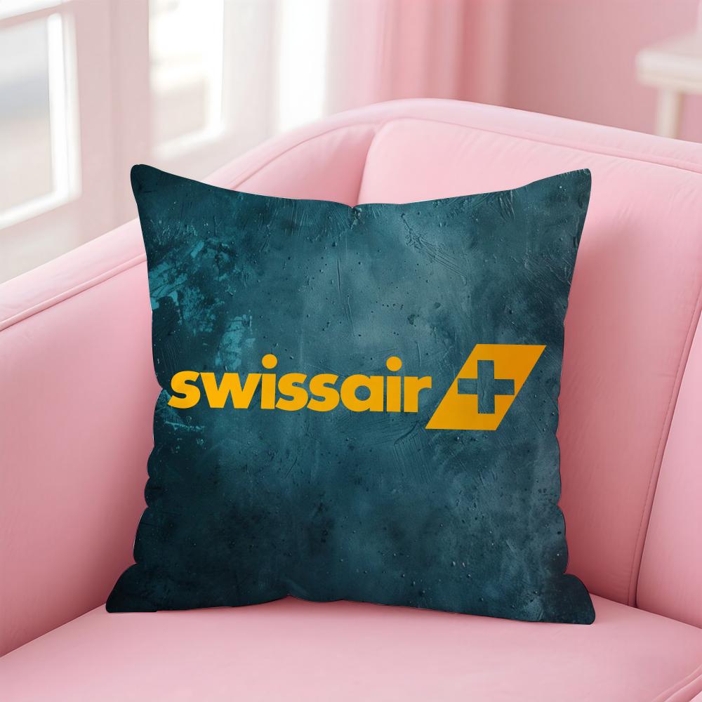 Classic Swiss AirlineBrand SSwissair Cushion Cover Pillow Case Soft Skin Friendly Fabric Concealed Zipper