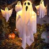 3 Pcs Halloween Hanging Ghosts 19.6" LED Light Up Outdoor Flying White Ghost for Front Yard Patio Lawn Garden Party Decor