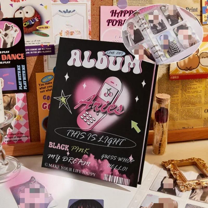 Y2K American Retro Pink Black Butterfly Card Альбом Эстетическая лазерная обложка Girl Kpop 3-дюймовая фотокарточка Сборник Книга 80 шт. Слот для карт