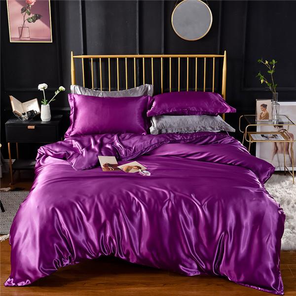 Luxury Bedding Sets 3PCS Solid Color Bed Cover Sets Silk Duvet Cover Set Summer Silk Sheets
