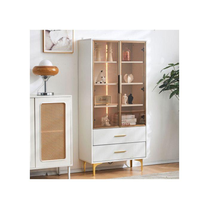 Vitrine - MUVOE - 2 Portes - Verre couleur thé - Pieds dorés - 70x35x150 cm