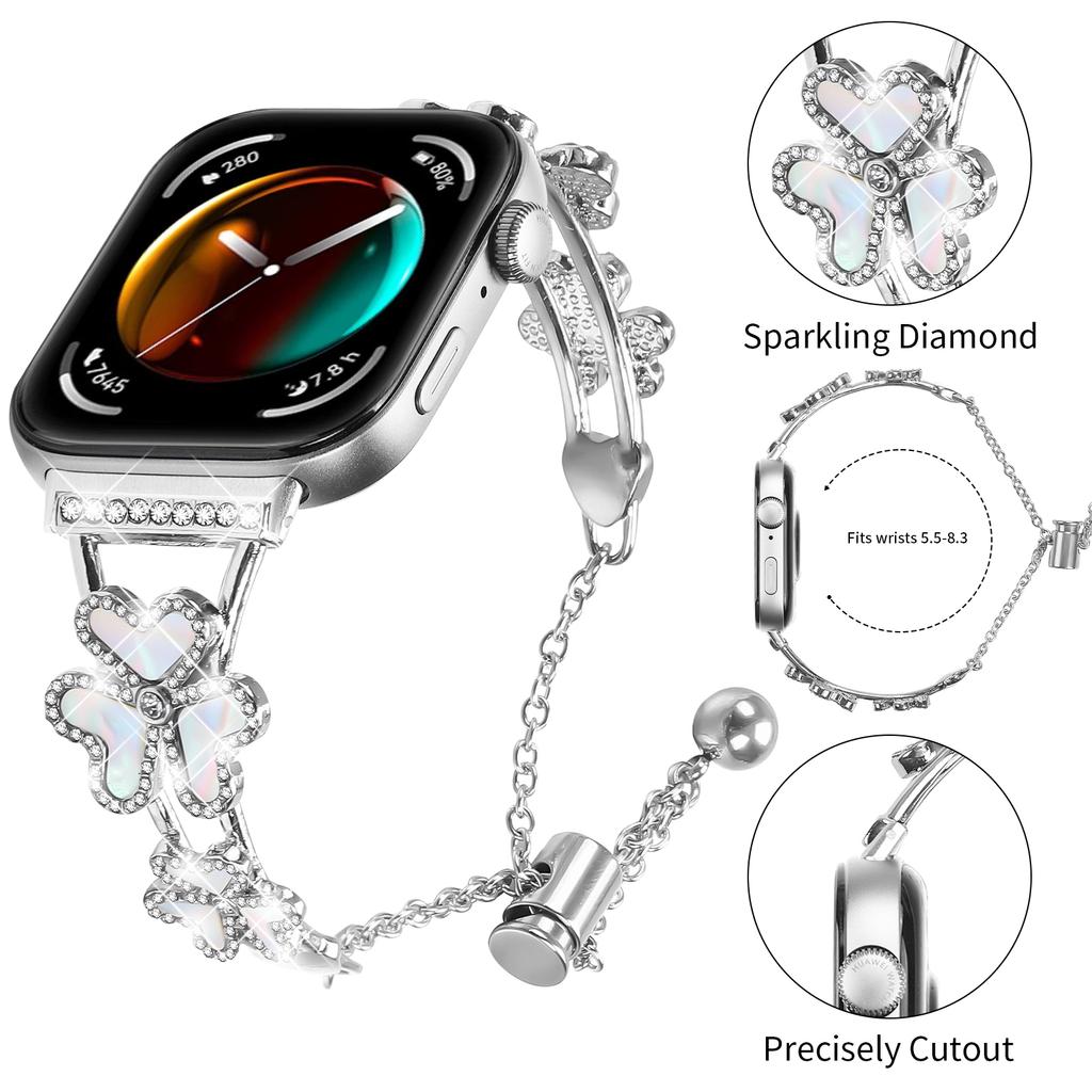 Metal Band For Huawei Watch Fit 3 Heart Clover Decor Watch Strap Replacement