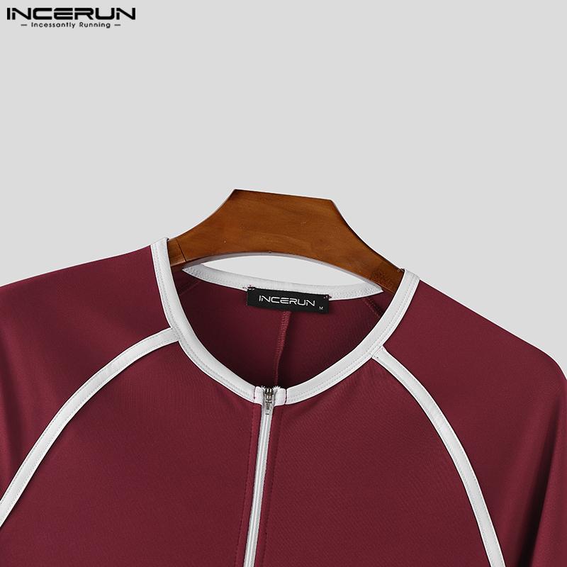 INCERUN Men Short Sleeve Stitching Fitted Jumpsuits Romper Bodysuits Pajamas Home Wear