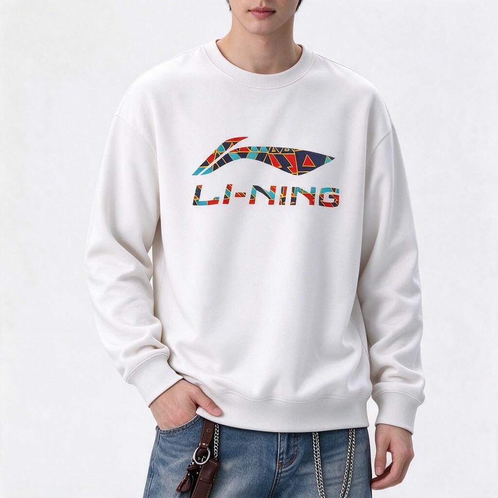 Men's Li-Ning Sweatshirts Unisex White (Crew Neck Fleece-Lined) Crew Neck Thickened
