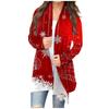 Women's Fashion Casual Christmas Print Medium Length Cardigan Jacket Coat