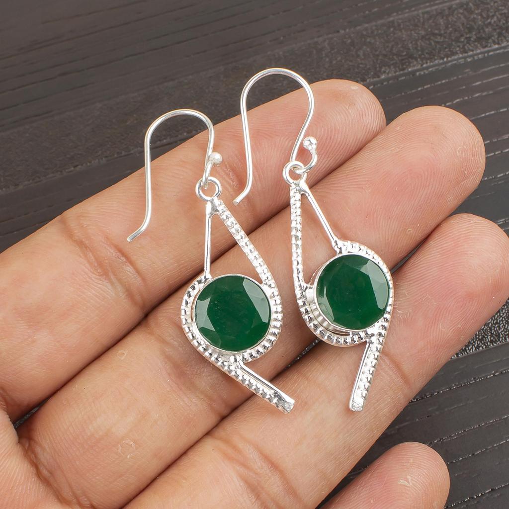 Green Onyx Gemstone Jewelry, 925 Solid Sterling Silver Earrings, Handmade Gorgeous Silver Jewelry For Wedding Gift