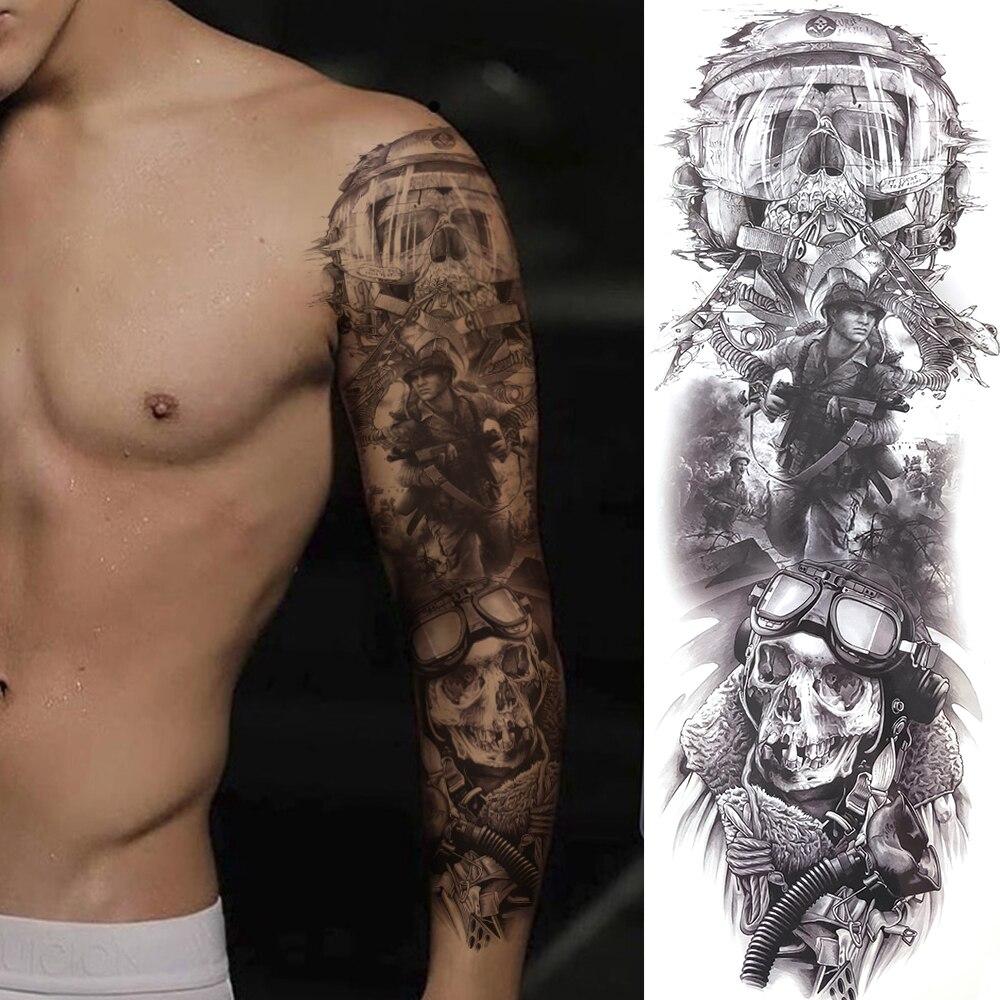 3D Солдат ВВС Вся Рука Временные Татуировки Наклейка Для Мужчин Женщин Взрослых Военный Корабль Компас Поддельный Рукав Татуировки Татуировки Бедро