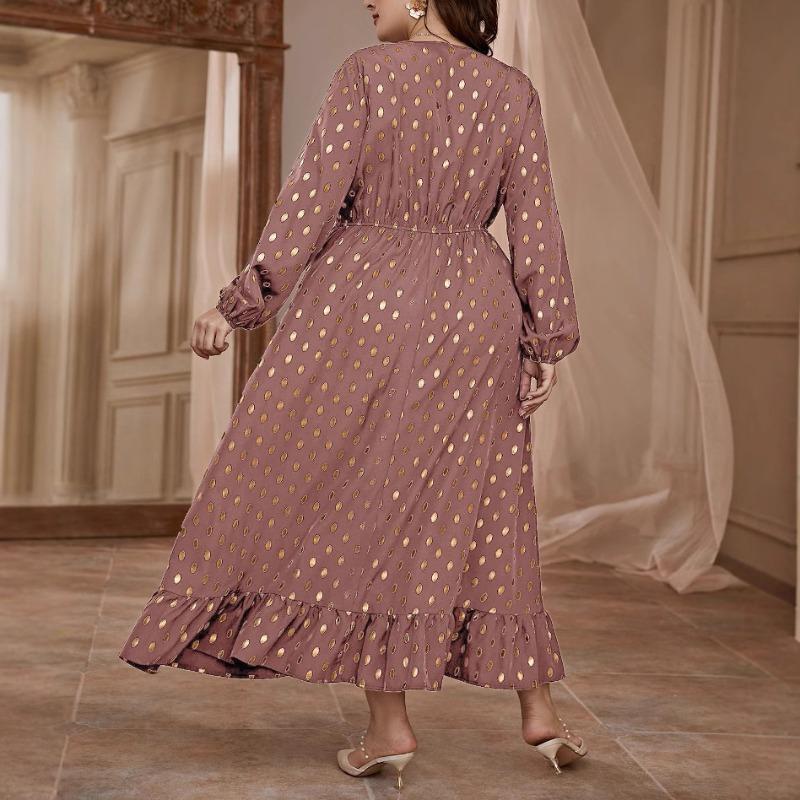 Плюс Размер Женщин Высокая Талия Горошек Новое Платье Эластичный Пояс Принт