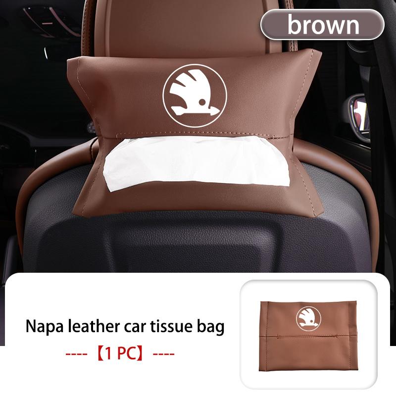ptncy6 Car Armrest Box Seat Back Hanging Tissue Bag Cover Tissue Storage Accessories For Skoda Kamiq Karoq Octavia 2 3 Rapid Scala Kami