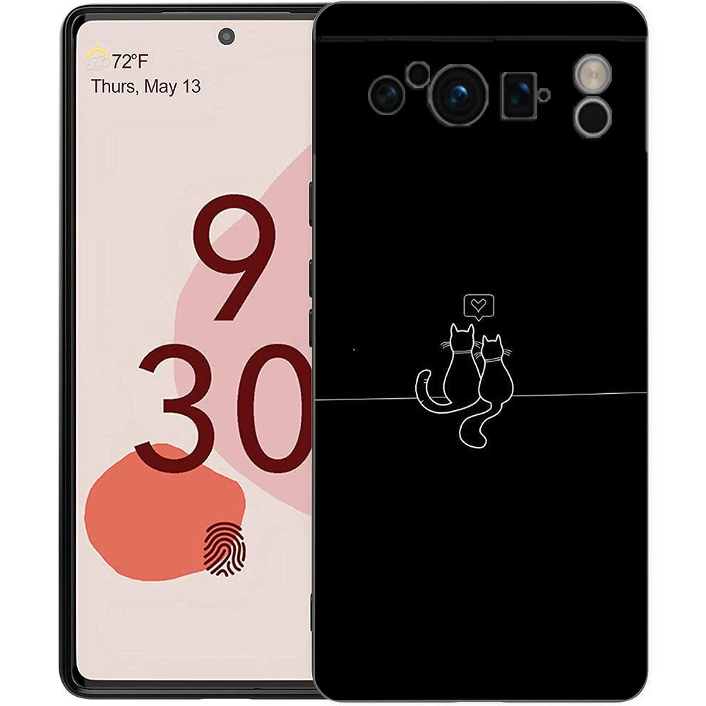 Кот Линия Черные Коты Чехол для Телефона для Google Pixel 9 8 9A 8A 7 7A 6 Pro XL 6A 5G Черный Мягкий Задник Роскошный ТПУ Чехол
