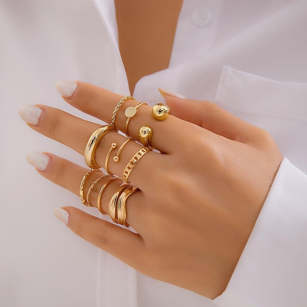 Gold Color Smooth Geometric Open Rings Set For Women Exaggerated Metal Irregular Thick Chunky Ring Jewelry Gift