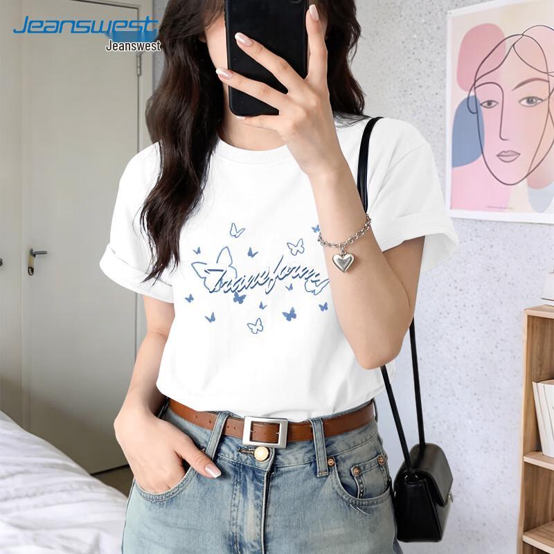 Женская хлопковая футболка Jeanswest с принтом бабочек
